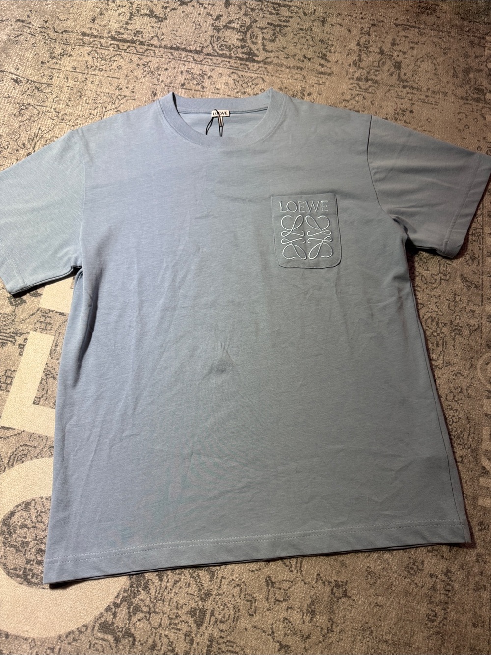 Loewe Men's Pale Blue Embroidered Logo Pocket Tee